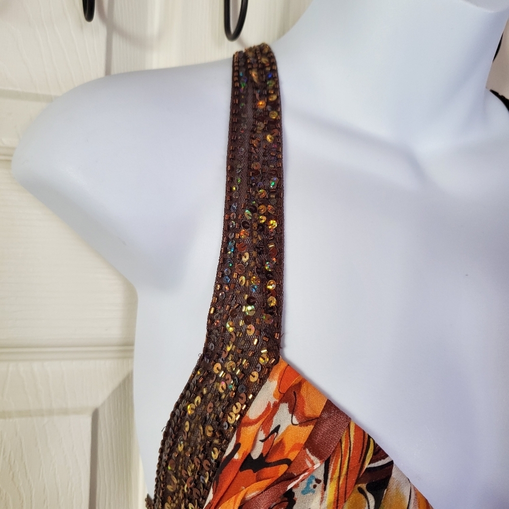 Carraz Beverly Hills Halter Embellished Gown Floral Sleeveless Sequin Medium - Picture 6 of 16